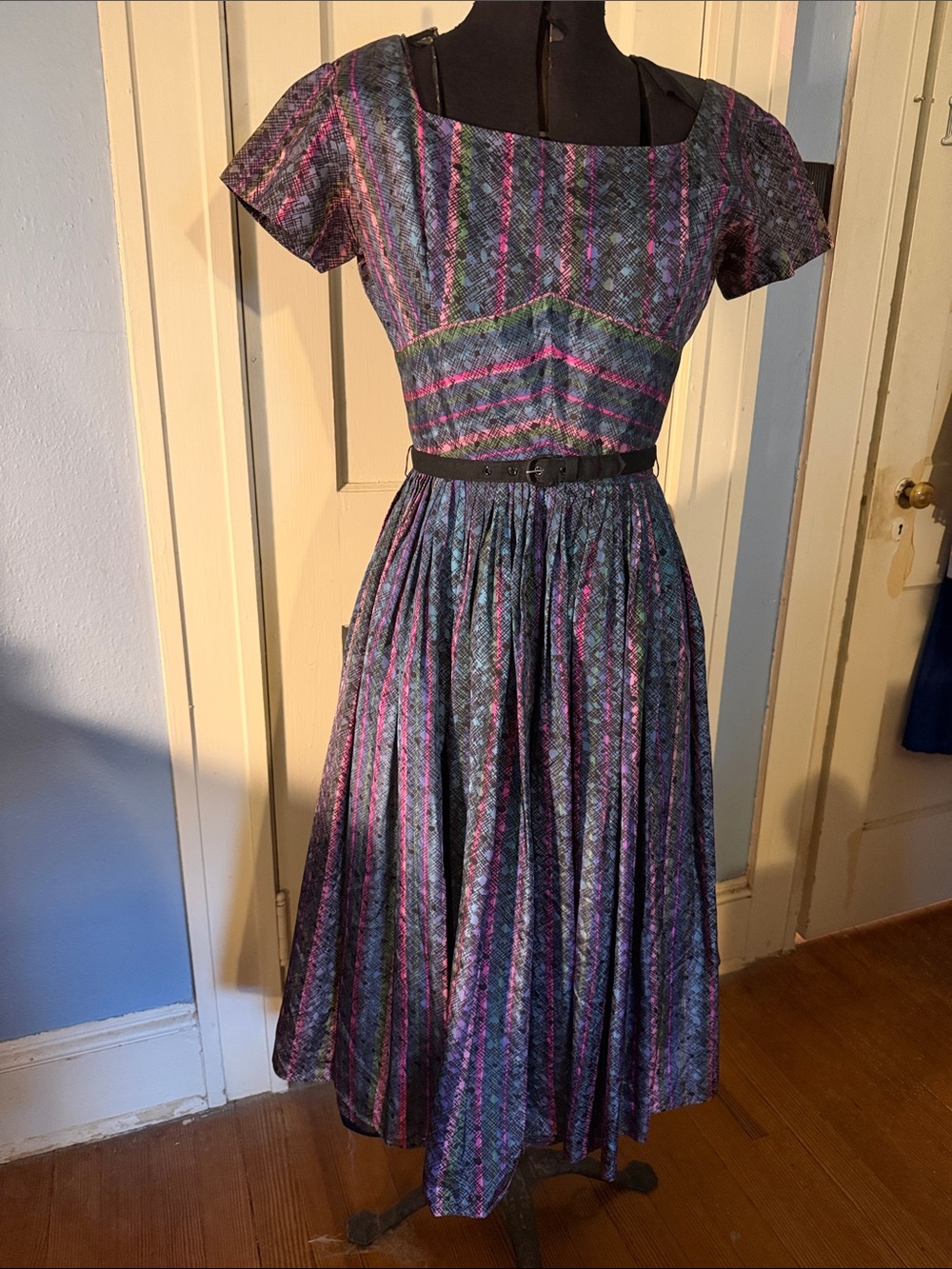 Vintage Purple Striped Fit & Flare Dress